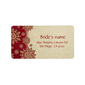 Etiqueta de Endereço de Flocos de Neve Vermelha na