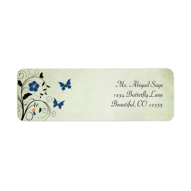 Etiqueta de endereço de flores e borboletas (Frente)