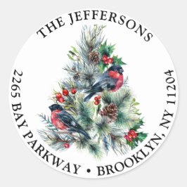 Etiqueta de Endereço de Folhagem de Natal & Red Bi