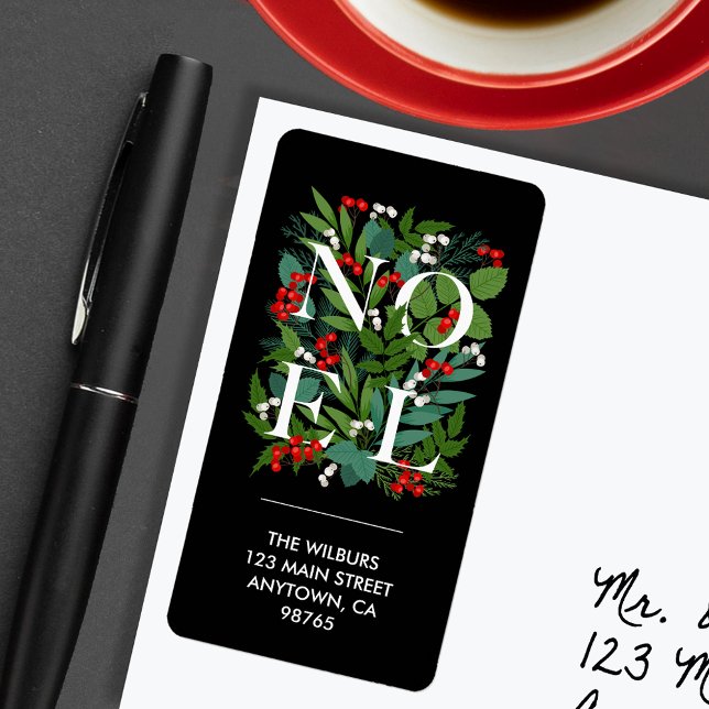 Etiqueta de Endereço de Folhagem de NOEL (NOEL greenery and berries large vertical return address labels)