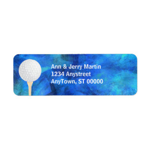 etiqueta de endereço de golfe bola azul-de-golfe e