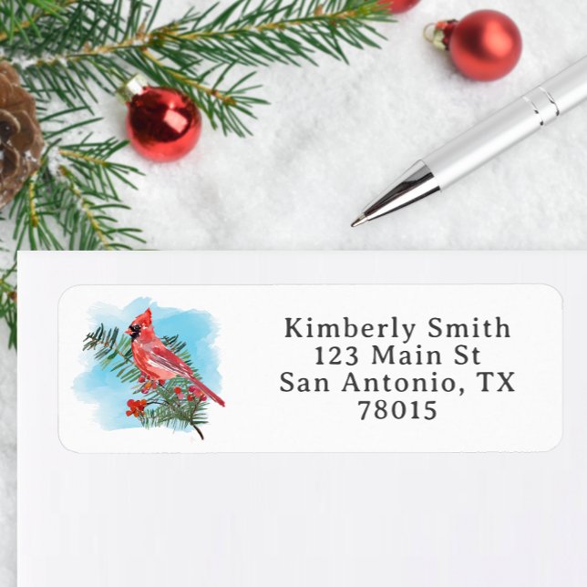 Etiqueta de Endereço de Natal com Cardinal em Aqua (Watercolor Cardinal Address Sticker)