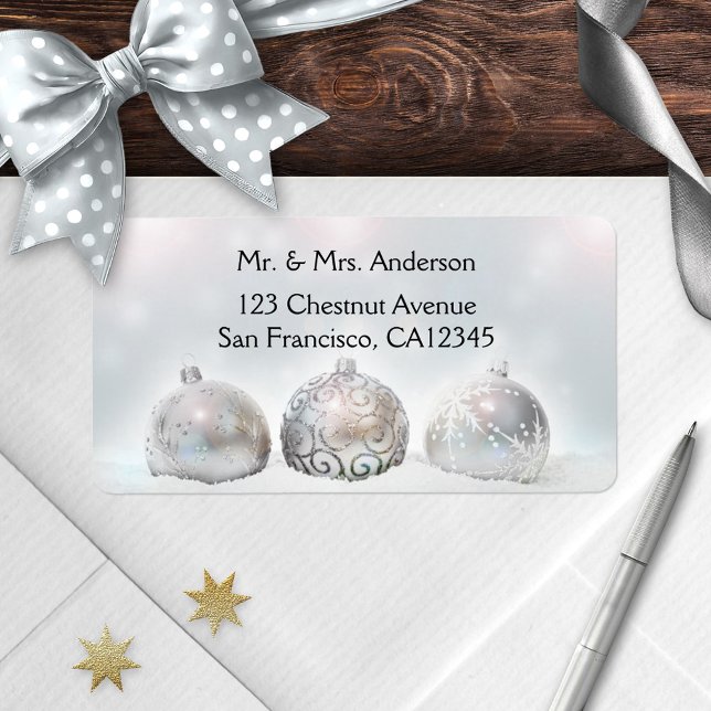 Etiqueta de Endereço de Natal para Luzes de Espuma (Elegant Christmas address label featuring sparkling lights on Christmas baubles -  mailings or gifts)