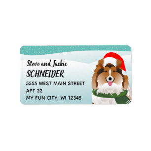 Etiqueta de Endereço de Natal Sheltie Santa Hat