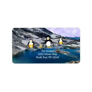 Etiqueta de Endereço de Pinguins Pescando