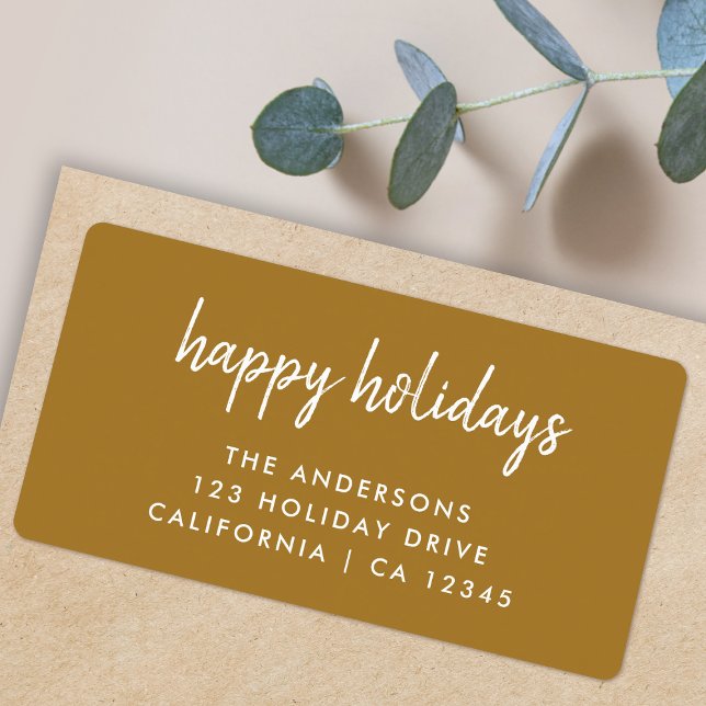 Etiqueta de Endereço de Regresso de Natal Dourado  (Elegant gold Happy Holidays return label by Guava for your festive mail)