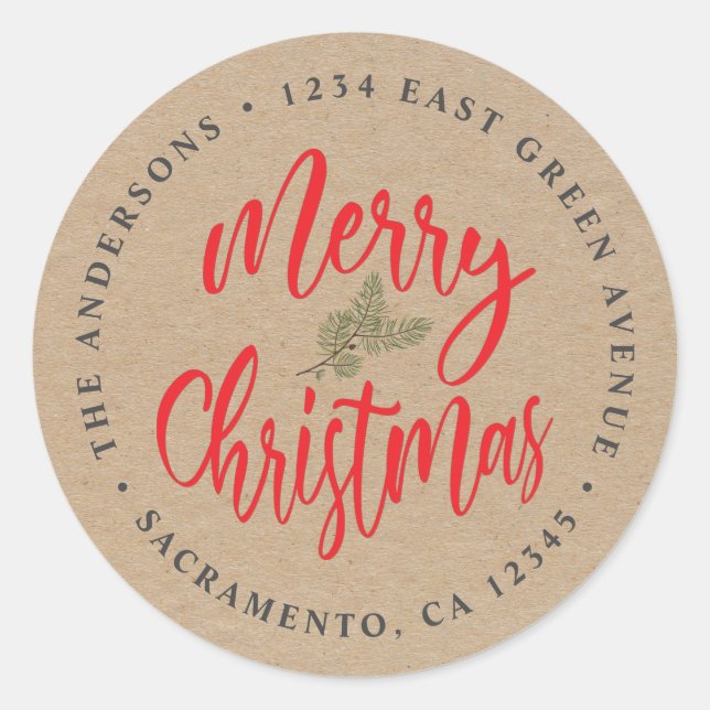 Etiqueta de Endereço de Remessa de Natal Kraft (Frente)