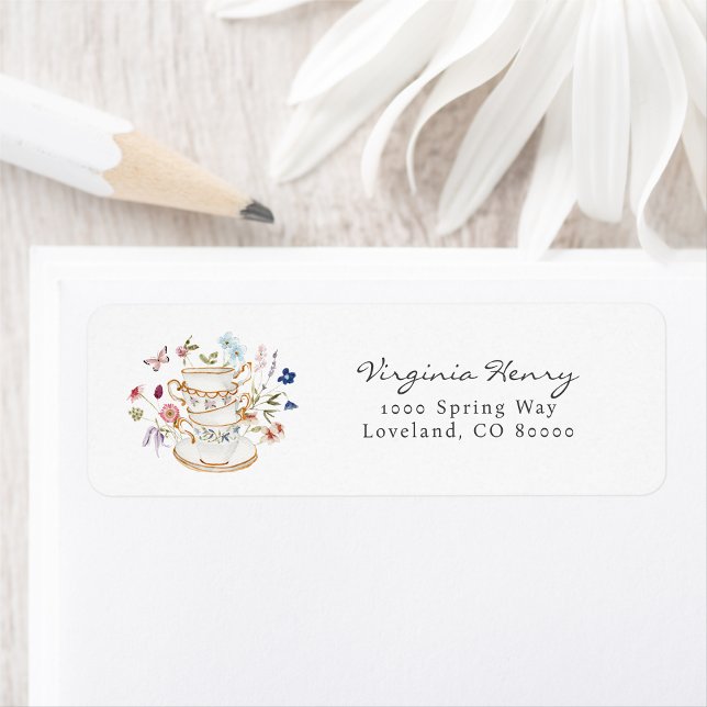 Etiqueta de Endereço de Remetente do Tea Party (Floral Tea Party Return Address Label by Painted Paperie
)