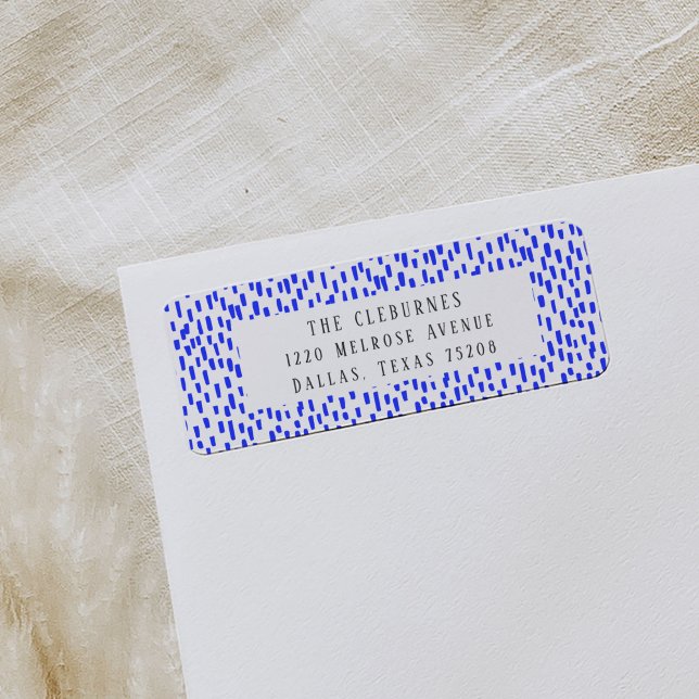 Etiqueta de Endereço de Retorno Azul Brilhante (Blue and white dashing playful return address labels.)
