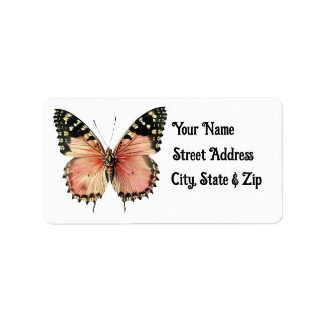 Etiqueta de Endereço de Retorno da Borboleta Rosa  (Frente)
