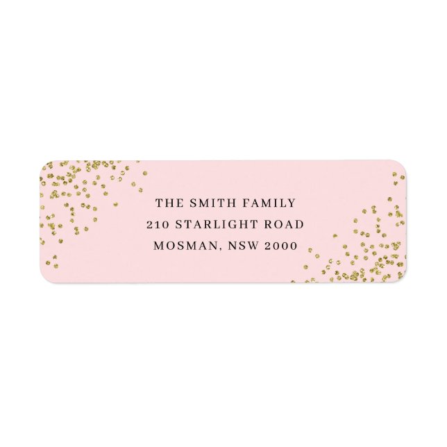 Etiqueta de Endereço de Retorno de Glitter Rosa e  (Frente)