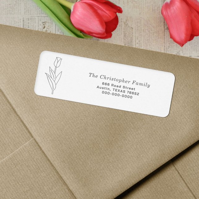 Etiqueta de Endereço de Retorno de Linha Tulip (Tulip Line Art Return Address Label)