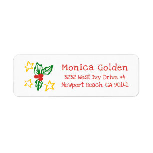 Etiqueta de Endereço de Retorno de Natal Holly Sta