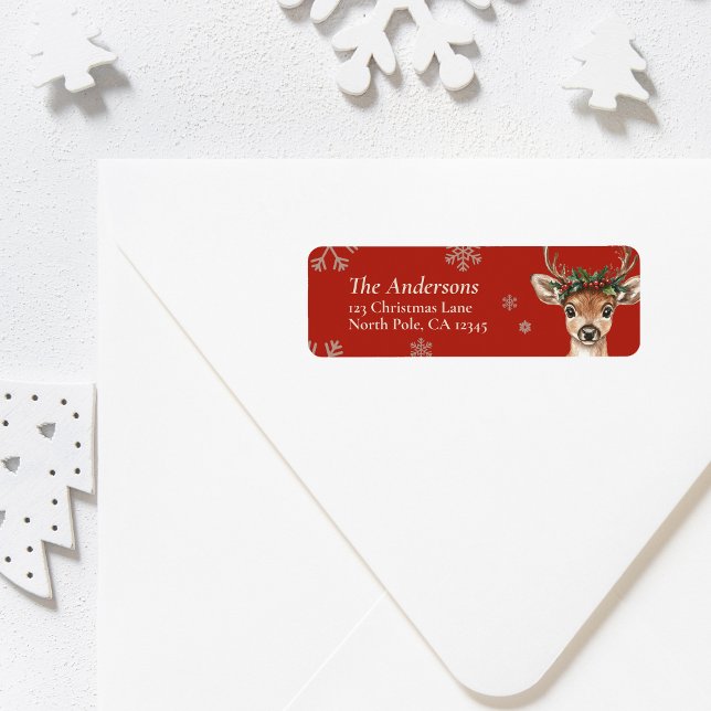 Etiqueta de Endereço de Retorno de Natal Personali (Personalized Deer Christmas Return Address Label)