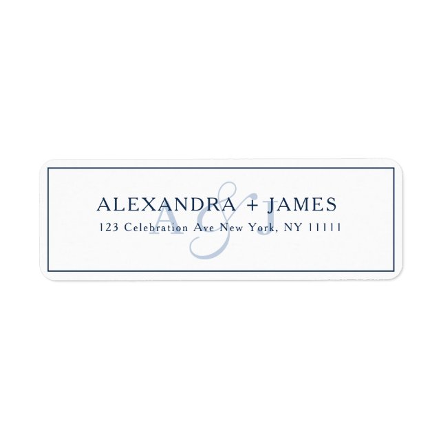 Etiqueta de Endereço de Retorno do Monograma Azul  (Frente)