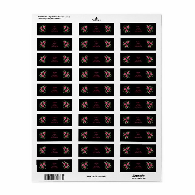 Etiqueta de Endereço de Retorno Elegante Preto e R (Folha completa)