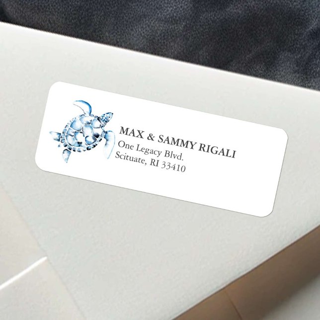 Etiqueta de Endereço de Tartaruga Marinha em Aquar (beach sea turtle return address labels watercolor art by Victoria Grigaliunas of Do Tell A Belle)