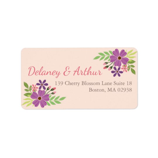 Etiqueta de endereço do casamento no tema da flor