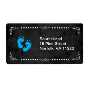 Etiqueta de endereço do Chá de fraldas de pés azui