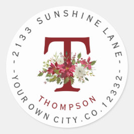 Etiqueta de Endereço do Natal Poinsettia Monograma