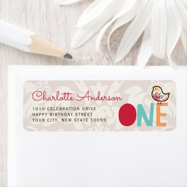 Etiqueta de endereço do primeiro aniversario Pinti (Insitu)