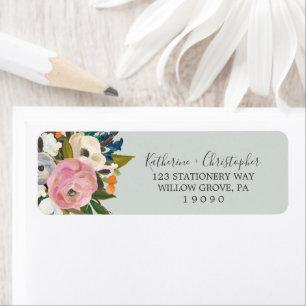 Etiqueta de endereço do remetente floral pintada