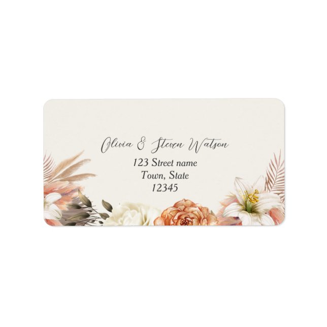 Etiqueta de Endereço Floral Boho Rústico de Outono (Frente)