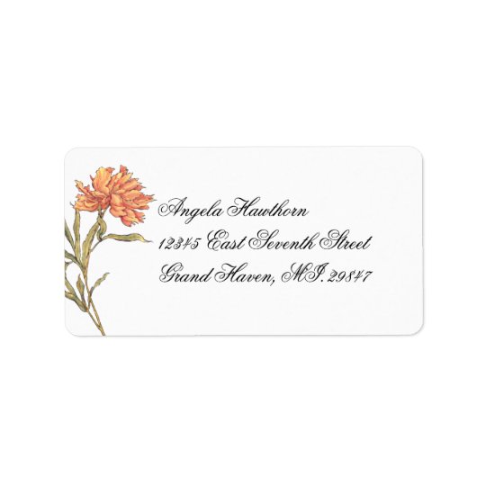 Etiqueta de endereço floral da peônia RSVP do