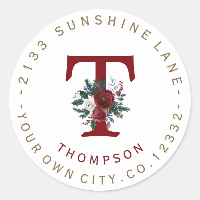 Etiqueta de Endereço Floral do Winter Burgundy (Frente)