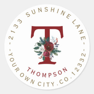 Etiqueta de Endereço Floral do Winter Burgundy