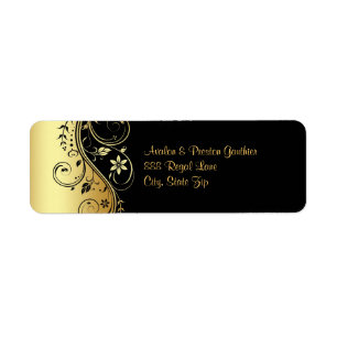 Etiqueta de endereço floral Dourado & preta do