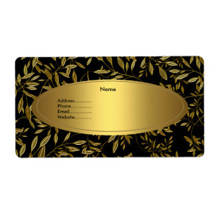 Etiqueta de Endereço Floral Dourado Preto