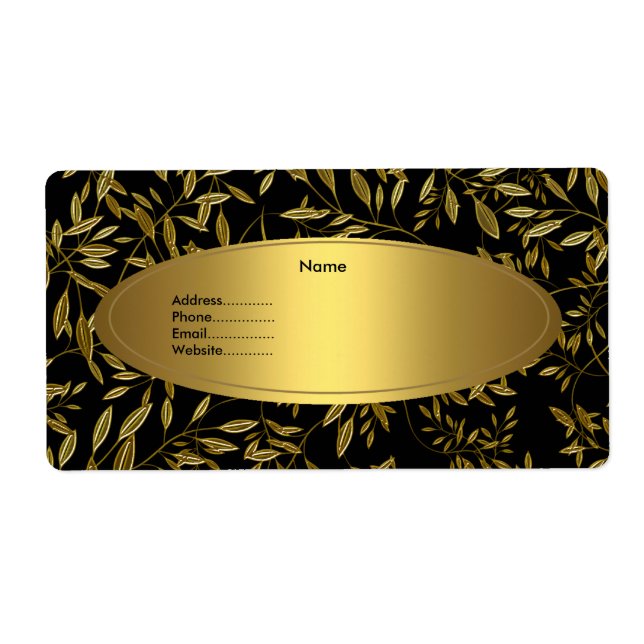 Etiqueta de Endereço Floral Dourado Preto (Frente)