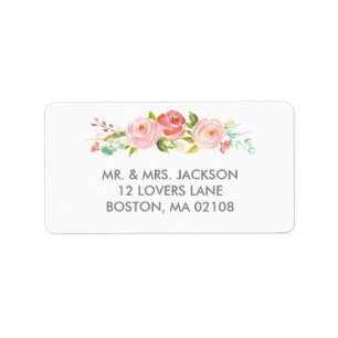 Etiqueta de Endereço Floral Jardim de Rosas Branco