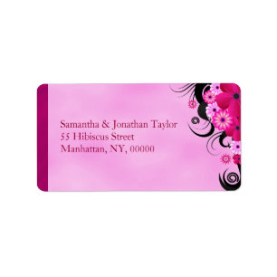 Etiqueta de endereço floral magenta fúcsia clara
