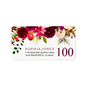 Etiqueta de endereço floral vermelha do