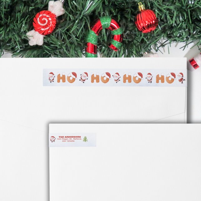 Etiqueta de Endereço HO do Papai noel (Make your holiday mail extra special with this lovely wraparound Christmas-themed mailing label.)