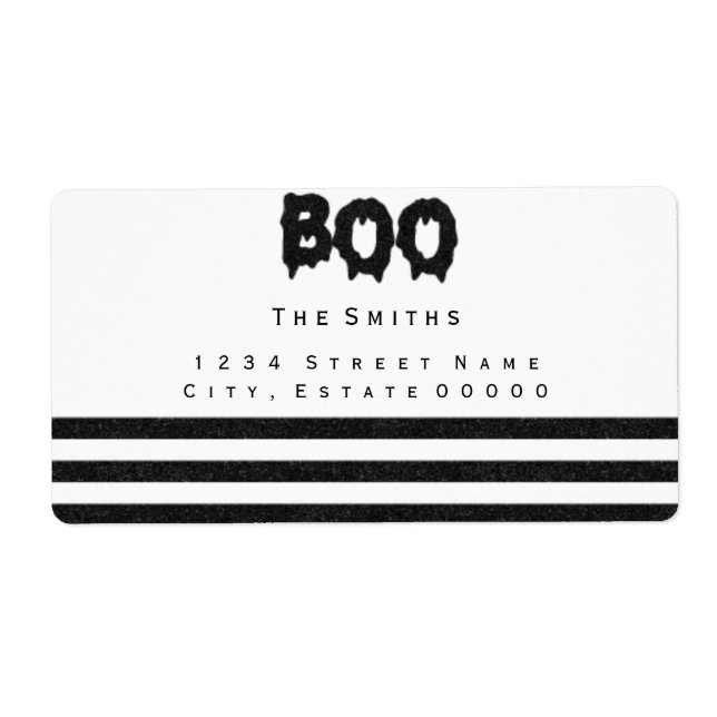 Etiqueta de endereço listras preto e branco Boo (Frente)
