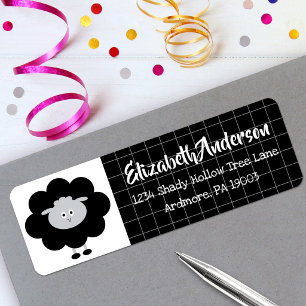 Etiqueta de Endereço Moderno Kawaii Preto e Branco