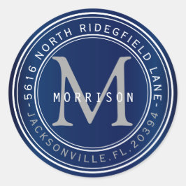 Etiqueta de endereço monograma no Marinho azul 2