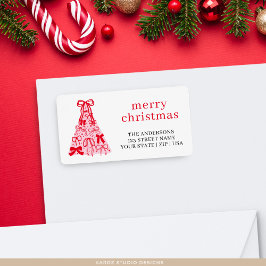 Etiqueta de Endereço Natal Feliz Arco Vermelho Ros