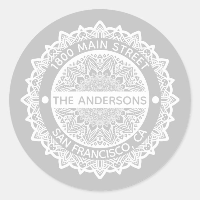Etiqueta de Endereço para Cinza Mandala (Frente)