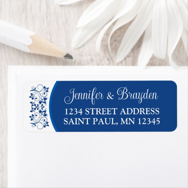 Etiqueta de Endereço Real Azul, Branco Floral (Insitu)