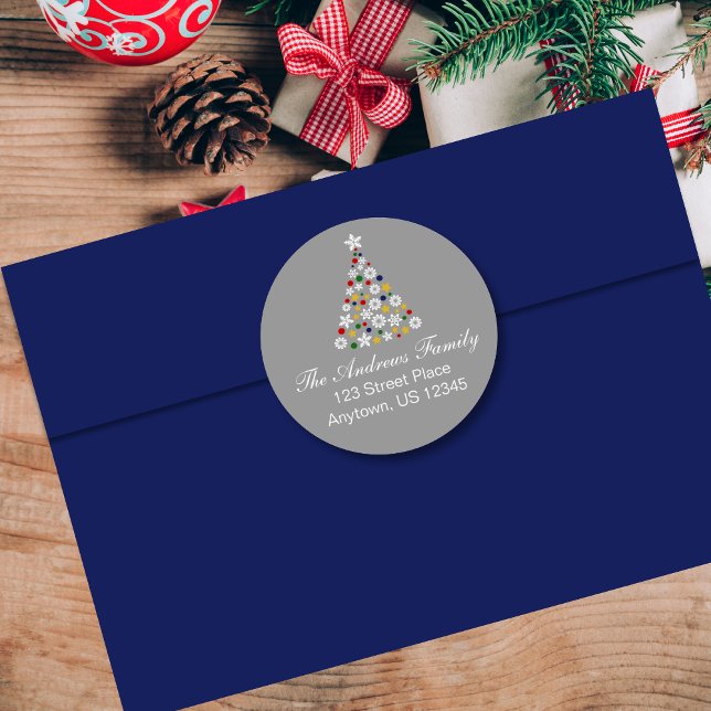 Etiqueta de Endereço Redondo da Árvore de Natal Co (Criador carregado)