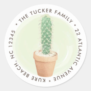 Etiqueta de Endereço Redondo do Pote Flor Cactus