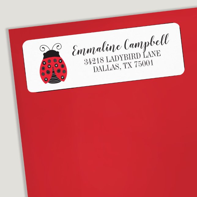 Etiqueta de Endereço Vermelho Escuro Ladybug (an adorable red ladybug address label. So cute for your little lady baby shower invitations.)