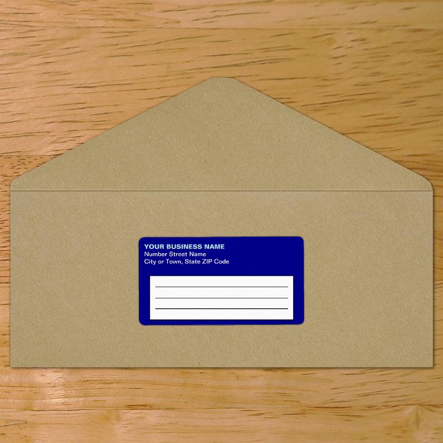 Etiqueta de Envio Azul de Negócios Baseada em Text (Plain text blue business shipping label on envelope)