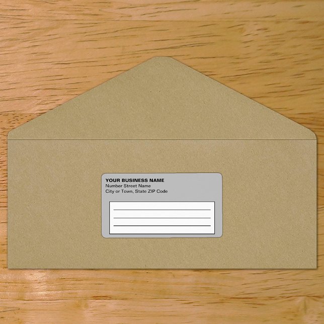 Etiqueta de Envio Comercial Cinza Baseada em Texto (Plain text gray business shipping label on envelope)