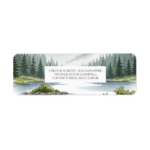 Etiqueta de Envio de Casamento Floresta Lago Monta