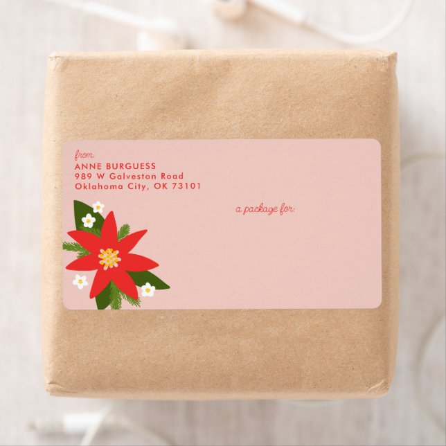 Etiqueta de Envio de Natal com Poinsettia Rosa (Insitu)